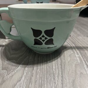 Hershey’s kisses Batter Bowl and Spatula Set. Mint Green Ceramic Mixing Bowl.